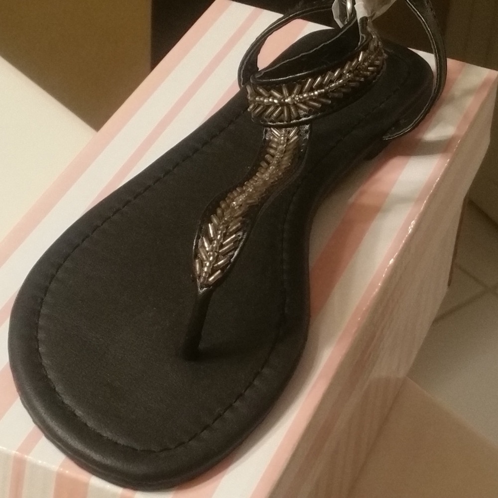 Black spit toe sandals with Silver accents